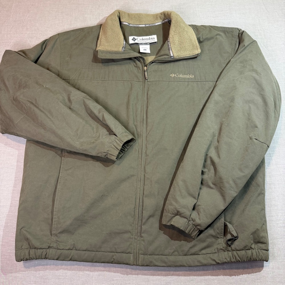 Columbia Full Zip Jacket Mens XLT Olive Green Excellent Fleece Lined Outdoor